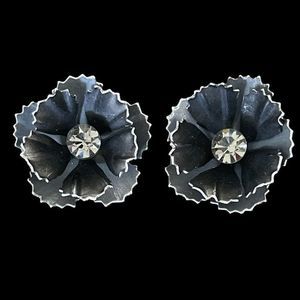 Vintage Coro Flower earrings with large rhinestone clip on
